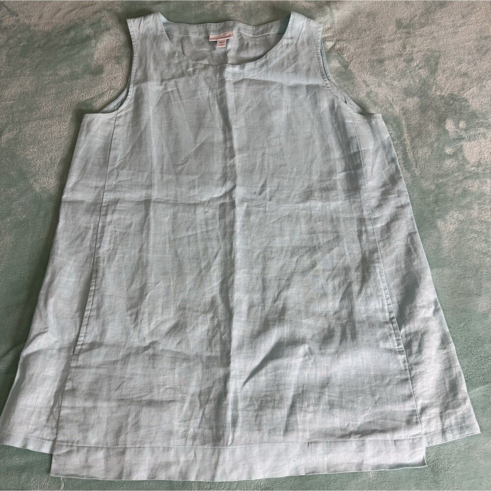 Pure Jill Large Petite 100% Linen Sleeveless Tank Front Pockets Coastal